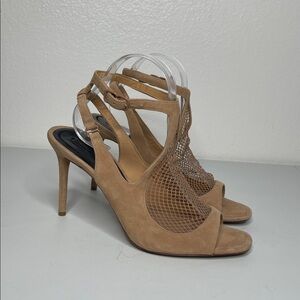 Alexander Wang Tan High Heel Strappy Piper Suede Fishnet Shoes Size 41 / 11